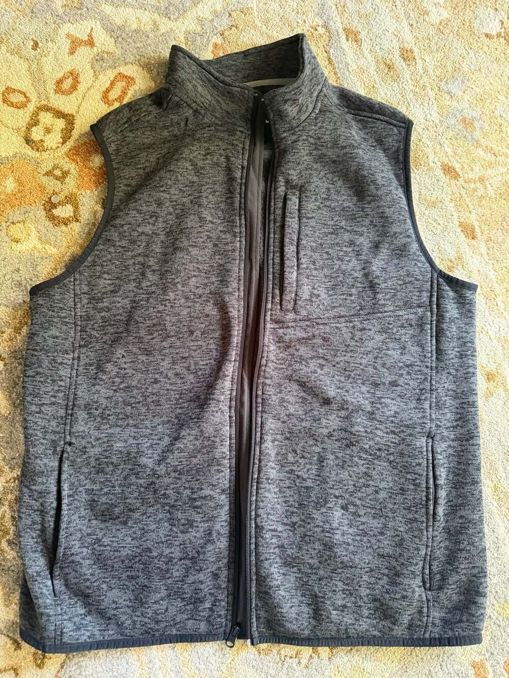Lands' End Men's Sweater Knit Fleece Full-Zip Vest, Heather Charcoal